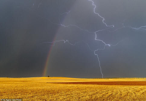 Storm on the plains showing gold and purple contrast